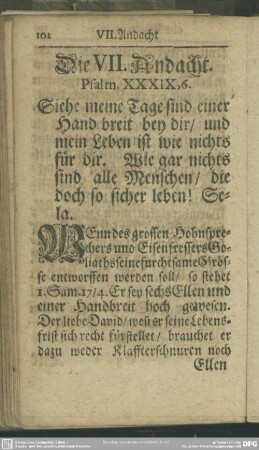 Die VII. Andacht. Psalm XXXIX, 6.