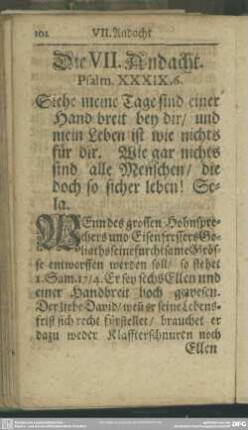 Die VII. Andacht. Psalm XXXIX, 6.