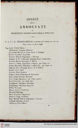 Indice degli associati ai monumenti sepolcrali della Toscana