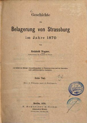 Geschichte der Belagerung von Strassburg im Jahre 1870, 1/2