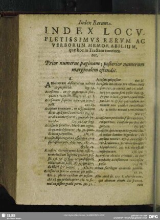 Index Locupletissimus Rerum Ac Verborum Memorabilium, quae hoc in Tractatu continentur