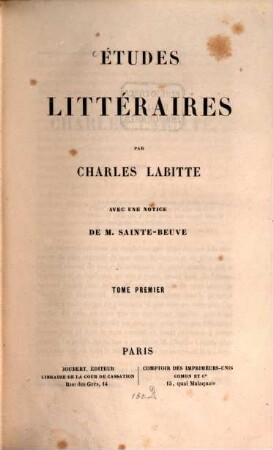 Études litteraires : avec une notice de M. Sainte-Beuve, 1