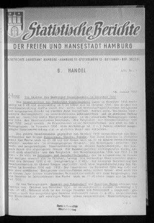 Die Umsätze des Hamburger Einzelhandels im November 1956 : Lfd. Nr. 1