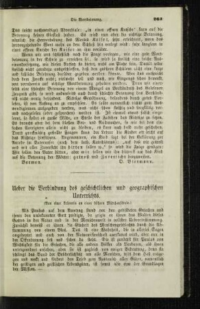 Ueber die Verbindung des geschichtlichen und geographischen Unterrichts