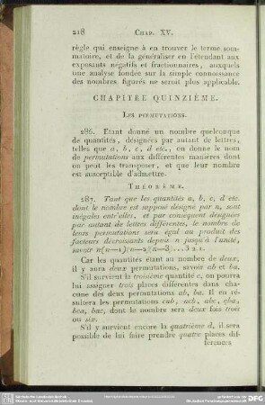 Chapitre quinzième. Les permutations