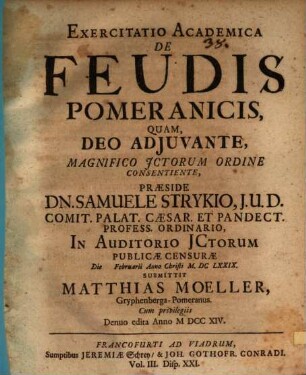 Exercitatio acad. de feudis Pomeranicis