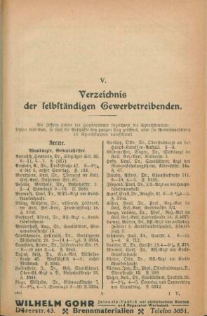 V. Verzeichnis der selbständigen Gewerbetreibenden
