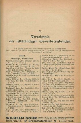 V. Verzeichnis der selbständigen Gewerbetreibenden