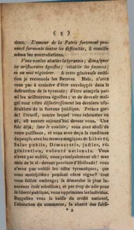 Lettre d'un patriote hollandois aux Bataves