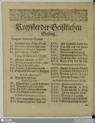 Register der Geistlichen Gesäng.