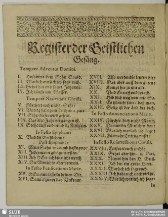 Register der Geistlichen Gesäng.