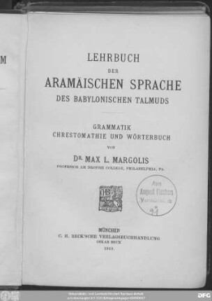 Lehrbuch der aramäischen Sprache des babylonischen Talmuds : Grammatik, Chrestomathie und Wörterbuch