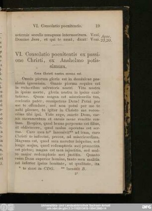 VI. Consolatio poenitentis ex passione Christi, ex Anshelmo potissimum.