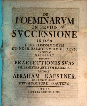 De Foeminarvm In Fevdis Svccessione