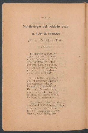 Martirologio del soldado Sosa : El alma de un bravo ¡El indulto! ¡Loco!