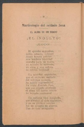 Martirologio del soldado Sosa : El alma de un bravo ¡El indulto! ¡Loco!