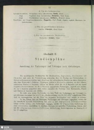 Abschnitt II. Studienpläne und Anordnung der Vorlesungen und Uebungen nach Abtheilungen