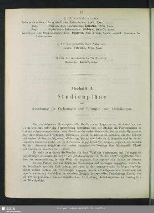 Abschnitt II. Studienpläne und Anordnung der Vorlesungen und Uebungen nach Abtheilungen