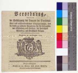 Verordnung von Christian VII. König von Dänemark betreffend die Verpflegung der in seinem Herrschaftsgebiet einquartierten Soldaten