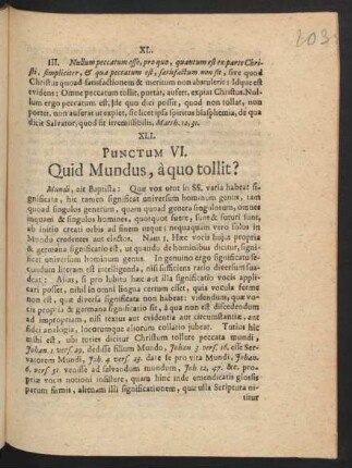 Punkctum VI, Quid Mundus, à quo tollit?