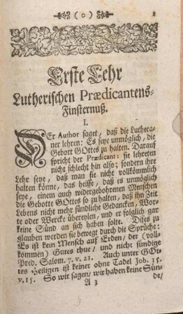 Erste Lehr Lutherischen Praedicantens-Finsternuß.