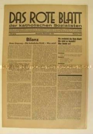 Religiös-sozialistische Monatszeitung "Das rote Blatt der katholischen Sozialisten"