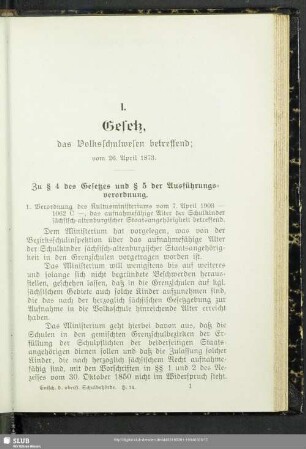 I. Gesetz, das Volksschulwesen betreffend; vom 26. April 1873