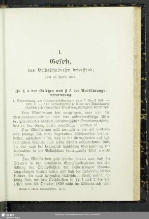 I. Gesetz, das Volksschulwesen betreffend; vom 26. April 1873