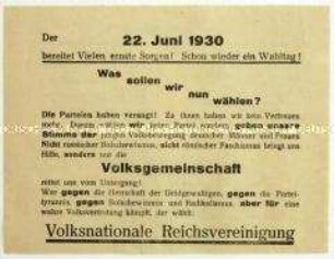 Aufruf der Volksnationalen Reichsvereinigung zur sächsischen Landtagswahl 1930