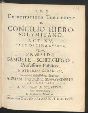 Exercitationis Theologicae De Concilio Hierosolymitano, Act. XV. Pars Decima Quarta