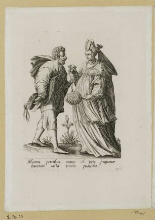 Mann und Frau mit Geldbeutel und Fächer, Blatt 22 der Folge "Mascarades"
