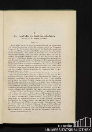 I. Zur Geschichte des Freileitungs-Isolators.
