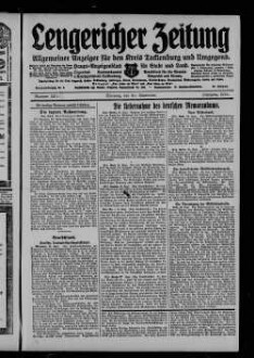 Lengericher Zeitung : allgemeiner Anzeiger für den Kreis Tecklenburg und Umgegend : Amtsblatt für die Aemter Lengerich und Lienen in Westfalen : Haupt-Anzeigenblatt für Stadt und Land : Organ des Landratsamtes und Amtsgericht in Tecklenburg : unabhängige Tageszeitung für die Orte Lengerich, Hohne, Tecklenburg, Ladbergen, Lienen, Kattenvenne, Natrup-Hagen, Brochterbeck, Westerkappeln, Leeden und Ledde