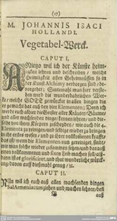 Vegetabel-Werck. CAPUT I. bis XXVI.