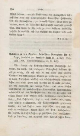 510-525 [Rezension] Rothe, Bernhard, Melodieen zu dem Oppelner katholischen Gesangbuche für die Orgel