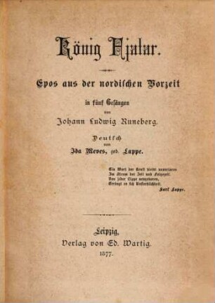 König Fjalar : Epos aus der nordischen Vorzeit in 5 Gesängen