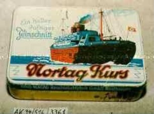 Blechdose für Tabak "Ein heller duftiger Feinschnitt Nortag Kurs"