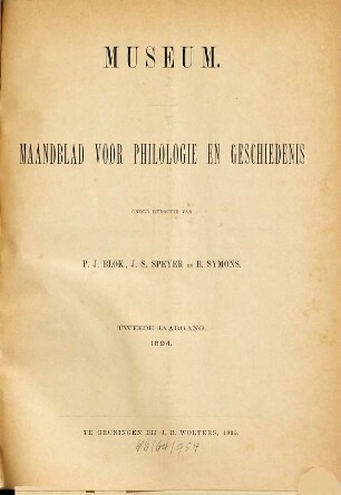 Museum : tijdschrift voor filologie en geschiedenis. 2. 1894 (1895)