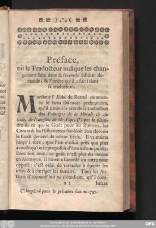 Préface où le Traducteur indique les changemens faits dans la seconde édition alemande, & l'ordre qu'il a suivi dans sa traduction.