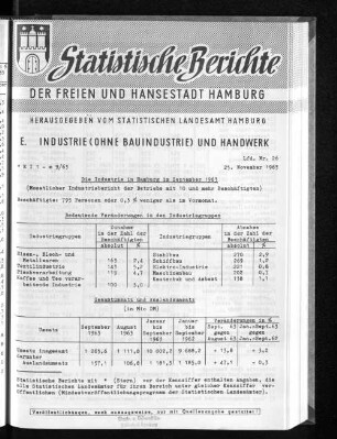 Die Industrie in Hamburg im September 1963 : Lfd. Nr. 26