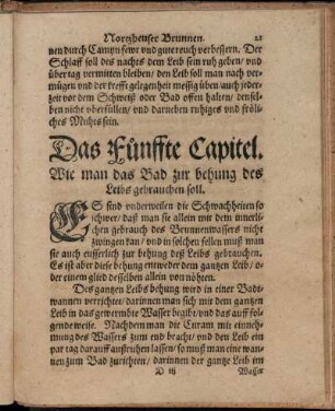 Das Fünffte Capitel. Wie man das Bad zur behung des Leibs gebrauchen soll