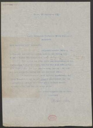 Brief an Willy Burmester : 23.09.1911