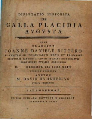 Dispvtatio Historica De Galla Placidia Avgvsta