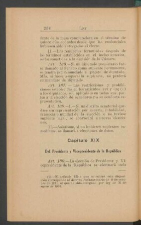 Capítulo XIX - Del Presidente y Vicepresidente de la República.