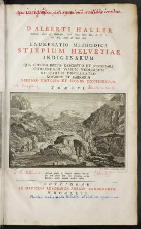 Enumeratio methodica stirpium Helvetiae indigenarum : qua omnium brevis descriptio et synonymia compendium virium medicarum dubiarum declaratio novarum et rariorum, vberior historia et icones continentur