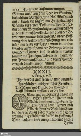 XXXII. 1. Petr. 1. v. 8. Ihr werdet euch freuen, mit unaussprechlicher und herrlicher Freuden