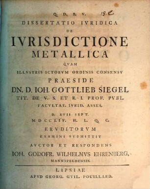 Diss. ... de iurisdictione metallica