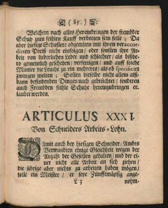 Articulus XXXI. Von Schneiders Arbeits-Lohn.