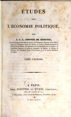 Etudes sur l'économie politique, 1