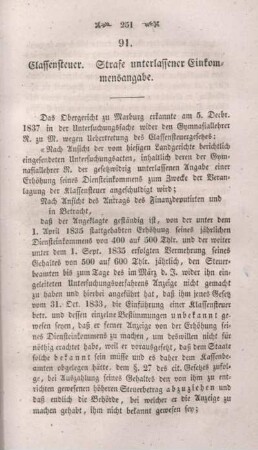 91. Classensteuer. Strafe unterlassener Einkommensangabe.